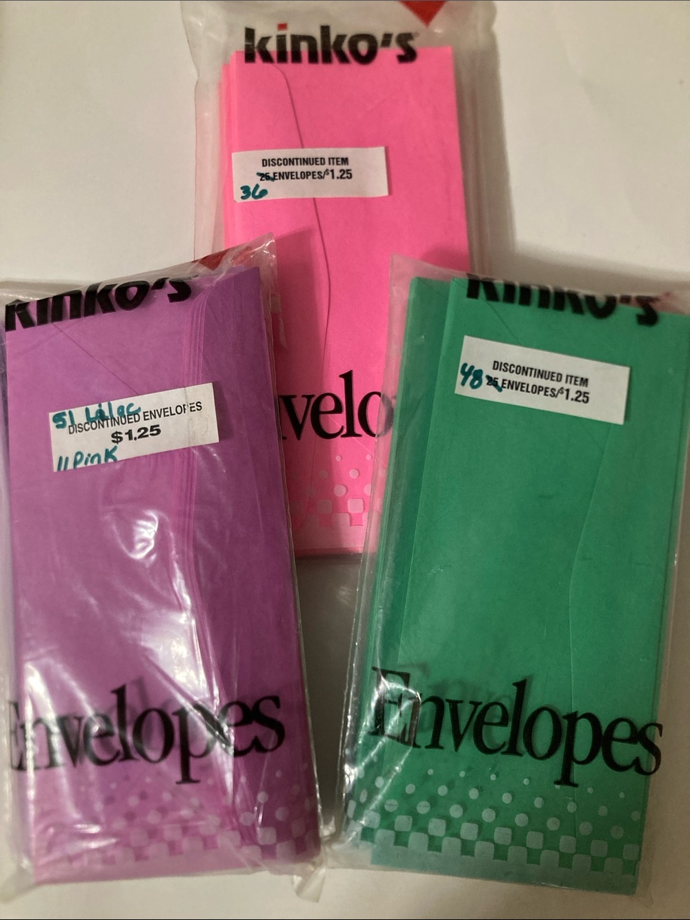 Kinko's Colored Envelopes Pack - Pink, Purple, Green regular #10, 146 total